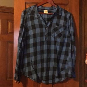 Blue and black plaid top